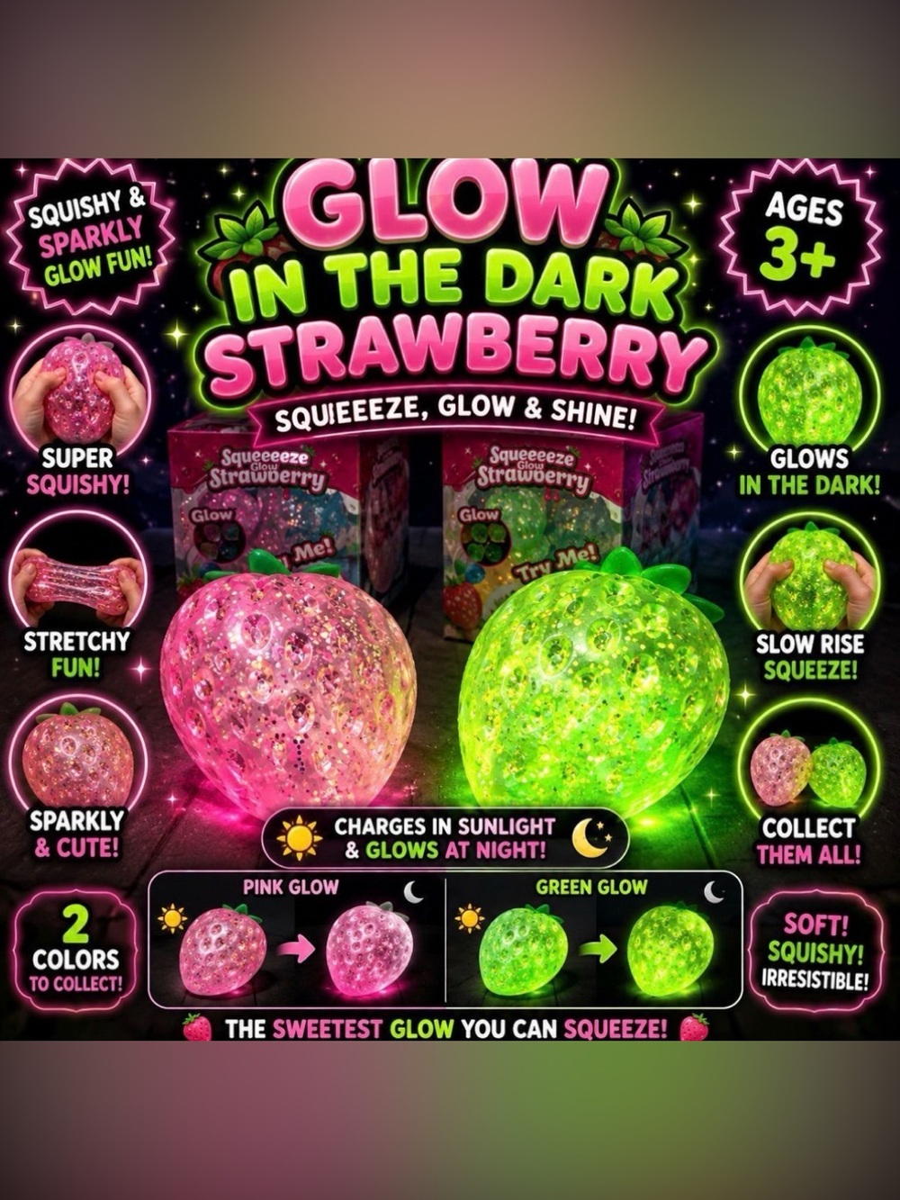 Glow in the Dark Strawberry Squeeze Toy